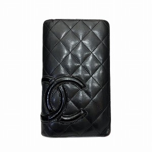 シャネル CHANEL カンボン 長財布 A26717 ブラック 2つ折り財布 レディース【中古】