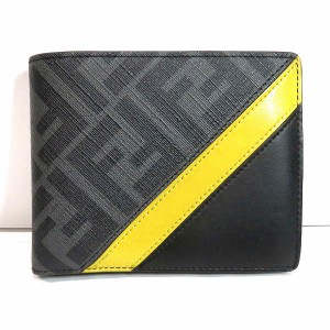 フェンディ FENDI ズッカ柄 7M0001 ブラック×イエロー 財布 2つ折り財布 メンズ【中古】