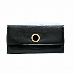 ブルガリ BVLGARI ブラック ゴールドロゴ 財布 3つ折り長財布 ユニセックス【中古】