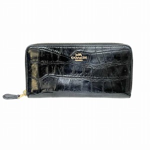 コーチ COACH F39767 クロコ型押し レザー 長財布 ラウンドファスナー レディース【中古】