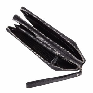 [lunetta] 天然牛革 メンズ ダブルジッパー 長財布 レザー ブラック × ブラック ギフトBOX入り サイフ 財布 ビッグサイズ