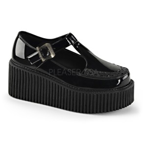 Demonia CREEPER-214 3inch PF T-Strap Creeper w/Side Cutout & Buckle Detail◆取り寄せ