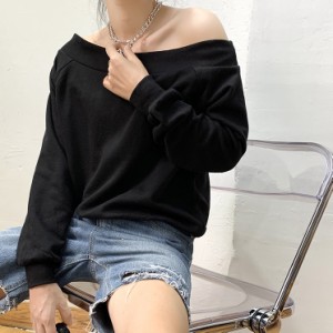 トップス レディース スウェット 送料無料 個性的 人気 通販 春服 秋服 冬服 3色 長袖 ボートネック SNS 映え モテ 流行 トレンド 高見え