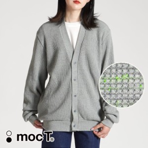 mocT モクティ NEON HEAVY WAFFLE L/S CARDIGAN ネオン ヘビー ワッフル ロングスリーブ カーディガン サーマル HEATHER GRAY×NEON GREE