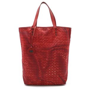 BOTTEGA VENETA ボッテガ ヴェネタ イントレッチオ リュージョン トートバッグ 縦長 ナイロン レザー レッド 赤 チャーム付き 299871