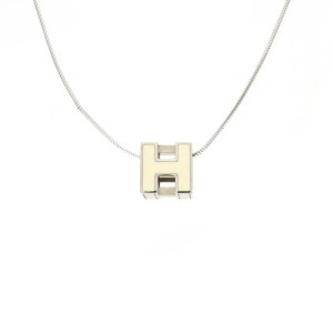 HERMES エルメス カージュドアッシュ Hキューブ Hロゴ ネックレス チョーカー スネークチェーン アイボリー シルバー金具