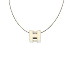 HERMES エルメス カージュドアッシュ Hキューブ Hロゴ ネックレス チョーカー スネークチェーン アイボリー シルバー金具