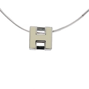 HERMES エルメス カージュドアッシュ Hキューブ Hロゴ ネックレス チョーカー アイボリー 白 シルバー金具 新型