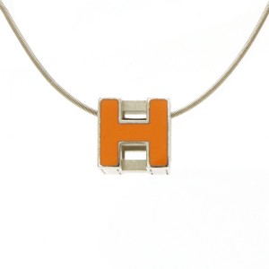 HERMES エルメス カージュドアッシュ Hキューブ Hロゴ ネックレス チョーカー ペンダント オレンジ シルバー金具