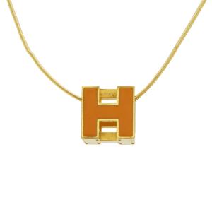 HERMES エルメス カージュドアッシュ Hキューブ Hロゴ ネックレス チョーカー ペンダント オレンジ ゴールド金具