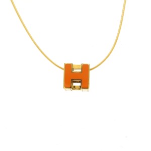 HERMES エルメス カージュドアッシュ Hキューブ Hロゴ ネックレス チョーカー ペンダント オレンジ ゴールド金具