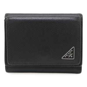 PRADA プラダ トライアングルロゴ コンパクトウォレット 3つ折財布 三つ折り財布 サフィアーノレザー NERO 黒 ブラック シルバー金具 2MH