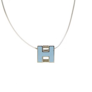 HERMES エルメス カージュドアッシュ Hキューブ Hロゴ ネックレス チョーカー ペールブルー シルバー金具 新型