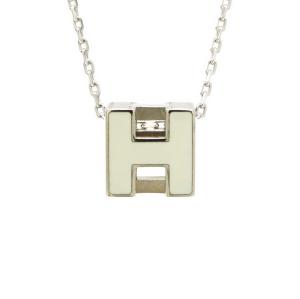 HERMES エルメス カージュドアッシュ Hキューブ Hロゴ ネックレス チョーカー チェーン ホワイト 白 シルバー金具