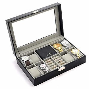Anberotta ジュエリー 腕時計 ケース ボックス アクセサリー ウォッチ 8本用 小物入れ 指輪 リング 宝石箱 収納箱 ガラス付き コレクショ