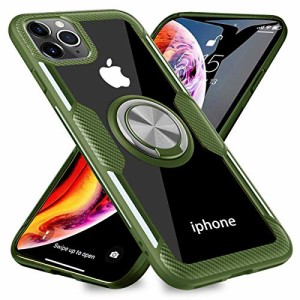 iPhone 11 Pro Max ケース クリア リング付き 9H背面強化ガラス スタンド機能 360回転 車載ホルダー対応 ストラップホルダー付き 一体型 