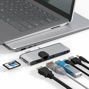 Surface Laptop 5 USBハブ 4K HDMI 100Mbpsイーサネット USB 3.0 Type Cデータ転送 SD TFカードスロット 3.5mmオーディオ マルチポート拡