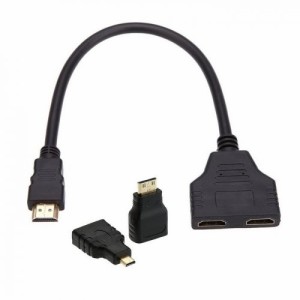 HDMI-デュアルHDMIメス Yスプリッタースイッチ 延長アダプターケーブル Micro & Mini HDMIアダプター付き