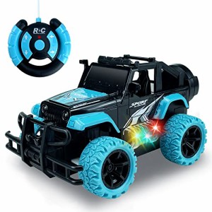 Hymaz ラジコンカー 車おもちゃ こども向け オフロード 電池式 電動RCカー リモコンカー 初心者向け LED付き プレゼント 贈り物 (ブルー)