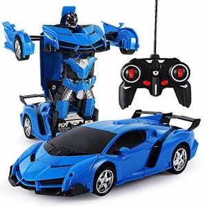 多機能 ラジコンカー RCカー 電動RCカー おもちゃの車 ロボットに変換 安定性高い 耐衝撃 子供おもちゃ 贈り物 (青)