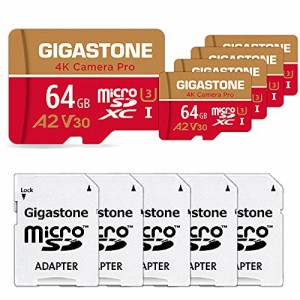 5年 Gigastone Micro SD Card 64GB マイクロSDカード A2 V30 5 Pack 5 SD アダプタ付き w/adaptor UHD 4K ビデオ録画 高速 4K 動作確認済