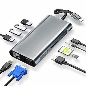 USB C ハブ 11-in-1 改良版 ポート表記付き 多機能 Type C ハブ ドッキングステーション 変換アダプタ4K HDMI出力ポート/ 1080P VGAポー