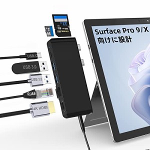 Surface Pro 9 ハブ 8-in-2 拡張 マルチポート 4K HDMI + USB C Thunderbolt 4 (ディスプレイ + PD 充電 + データ) + 100M LAN + USB 3.0