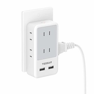 usb コンセント タップ 電源タップ usb 雷ガード 6個AC口 2つUSBポートTESSAN たこあしコンセント 分岐 マルチタップ 充電タップ 直挿し