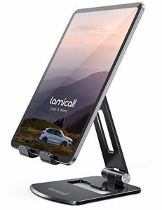 折り畳み式 タブレット スマホ 兼用 スタンド ホルダー 角度調整, Lomicall iPad用 stand : アルミ 合金製 卓上 縦置き 横置き すたんど,