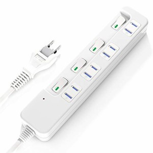 SAYBOUR 電源タップ 雷ガード 個別スイッチ 節電タップ おしゃれ省エネ ACコンセント 4個口LED PSE認証済 延長コード (2m, ホワイト)