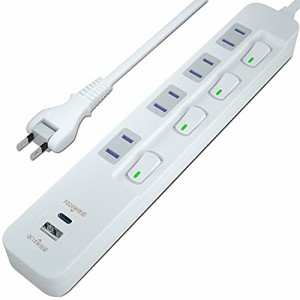 SAYBOUR USBタップ USB-C 1ポート USB-A 1ポート 差込口 4口 電源タップ 雷ガード コンセント 省エネ 個別スイッチ PSE認証済(2m, ホワイ