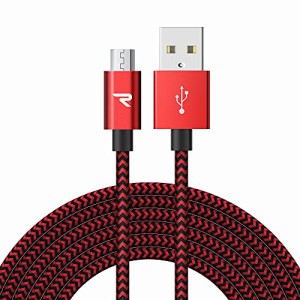 Rampow Micro USB ケーブル【3M/赤】 2.4A急速充電ケーブル 高速データ転送 高耐久編組ナイロンケーブル Sharp Aquos/Sony Xperia/Fujits