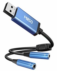 2分配ケーブル MillSO USB オーディオ変換アダプタ (usbポート- 3.5mmミニジャックx2) 4極（TRRS）イヤホンジャック 二股 イヤホン 分岐 