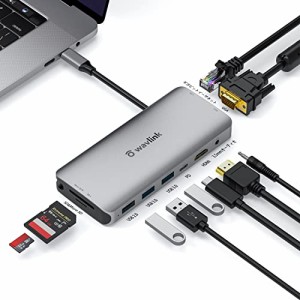 WAVLINK 10in1 USB C ドッキングステーション HDMIポート4K@30Hz出力 HDCP2.2対応 VGAポート1080P@60Hz ギガビットイーサネット USB C PD