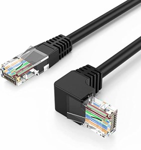 CAT6 LANケーブル, CableCreation 片側L型 CAT6イーサネットパッチケーブル 50U"金メッキ 上向き90度角度付きLANケーブル ブラック 1.8m