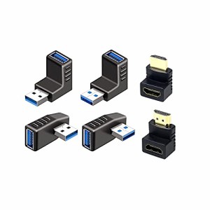USB コネクタ 直角 アダプタ 右向き/左向き/上向き/下向き USB 3.0 アダプタ 4個セット ＆HDMI変換アダプタ 90度+270度 2個セット L型 オ