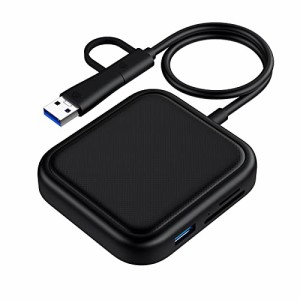 Qwiizlab usbハブ sdカードリーダー カードスロット軽量で小型 4ポートUSB3.0ハブ 、5Gbpsデータ転送 Windows・MacOS対応