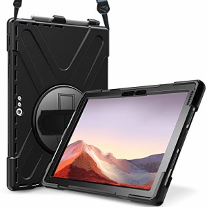 ProCase　Surface Pro 7 保護ケース 耐衝撃 バンパーケース 360°回転スタンド機能 調節可能なショルダーストラップ 対応端末： Surface 