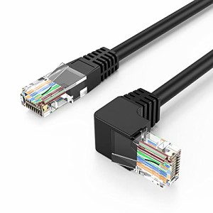 CAT6 LANケーブル, CableCreation 片側L型 CAT6イーサネットパッチケーブル 50U"金メッキ 上向き90度角度付きLANケーブル ブラック 1m