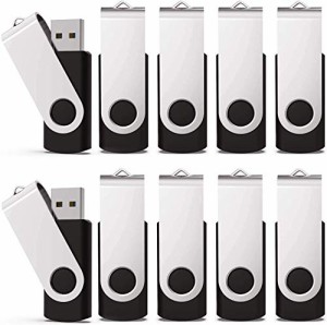 KEXIN USBメモリ 8GB 10個セットUSB 2.0 フラッシュドライブ 回転式 データ転送 USBメモリースティック Windows PCに対応（黒色）