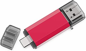 RAOYI TypeC USBメモリ USB3.0 タイプCフラッシュドライブ 2in1 高速デュアルフラッシュディスク（TypeC+USB3.0）OTG キャップ式 (赤)