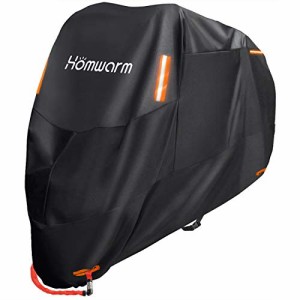 Homwarm バイクカバー 300D厚手 防水 紫外線防止 盗難防止 収納バッグ付き (4XL, ブラック)