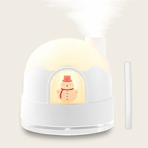 Mywillかわいいミニ加湿器LEDナイトライト付き、雪国の小屋冬のクリスマスの愛らしいデザインの漫画アイスハウス雪だるま人形、ホリデー