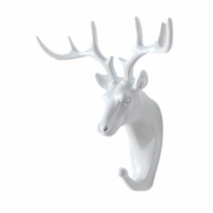 壁掛けオブジェ ウォールフック 動物の顔 ホワイトカラー 北欧風 (鹿)