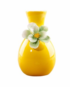 フラワーベース 花瓶 地中海風 大きな花 陶器製 (イエロー)