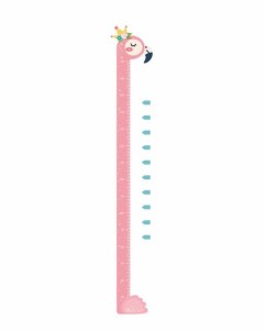 ウォールステッカー 首の長い動物 ポップな色と絵柄 身長測定 (フラミンゴ)