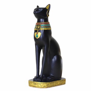 置物 古代エジプト 猫神 民族風 大サイズ (ブラック)