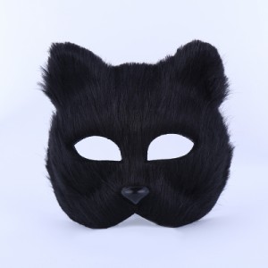 コスプレ マスク ふわふわ毛の猫 (ブラック)