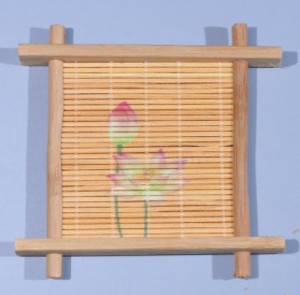 茶托 コースター 井の字型 和モダン 竹製 4枚セット (蓮の花, Aタイプ)