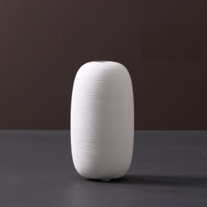 フラワーベース 花瓶 白 横縞模様 和モダン シンプル 陶磁器製 (Bタイプ)